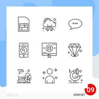 pack moderne de 9 symboles de contour de ligne d'icônes isolés sur fond blanc pour la conception de sites Web vecteur