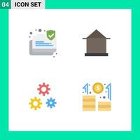 ensemble de 4 pack d'icônes plates commerciales pour la configuration de la connexion préférences de la maison sécurisée éléments de conception vectoriels modifiables