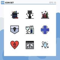 interface mobile fillline ensemble de 9 pictogrammes d'entreprise de sécurité de l'alcool protéger les éléments de conception vectoriels modifiables modernes vecteur
