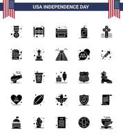 gros pack de 25 usa joyeux jour de l'indépendance usa vecteur glyphe solide et symboles modifiables de croix usa entrée boisson bouteille modifiable usa day vector design elements