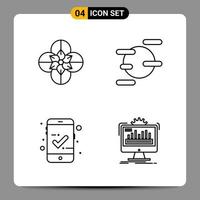 4 symboles de contour du pack d'icônes noires signes pour des conceptions réactives sur fond blanc 4 icônes définies vecteur