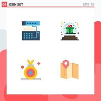 ensemble de pictogrammes de 4 icônes plates simples d'éléments de conception vectoriels modifiables d'insigne de récompense de bol de module de globe analogique vecteur