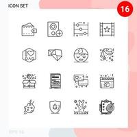 aperçu de l'interface mobile ensemble de 16 pictogrammes du joueur vedette ajouter multimédia comptant des éléments de conception vectoriels modifiables vecteur