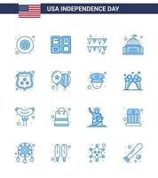 pack d'icônes vectorielles stock de jour américain 16 signes et symboles de ligne pour bouclier guirlande américaine maison blanche éléments de conception vectoriels modifiables usa day