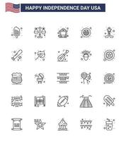 25 icônes créatives des états-unis signes d'indépendance modernes et symboles du 4 juillet de la glace drapeau américain chariot sécurité éléments de conception vectoriels modifiables de la journée des états-unis vecteur