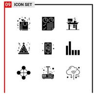 9 concept de glyphe solide pour les sites Web mobiles et les applications commerce nuit deux éléments de conception vectoriels modifiables vecteur