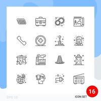 pack de 16 signes et symboles de contours modernes pour les supports d'impression Web tels que les éléments de conception vectoriels modifiables du jour de la carte du portefeuille de voyage du livre vecteur