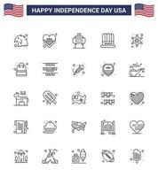 25 usa ligne signes symboles de célébration de la fête de l'indépendance des hommes étoiles célébration usa cap modifiable usa day vector design elements