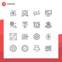 16 icônes créatives signes et symboles modernes de l'éducation monitore jouer ordinateur fête des pères éléments de conception vectoriels modifiables vecteur