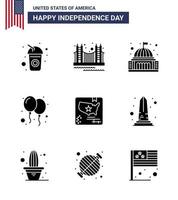 9 icônes créatives des états-unis signes d'indépendance modernes et symboles du 4 juillet du jour ballons tourisme maison blanche éléments de conception vectoriels modifiables de la journée des états-unis