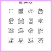 ensemble de 16 symboles d'icônes d'interface utilisateur modernes signes pour l'éducation document carte assurance mains éléments de conception vectoriels modifiables vecteur