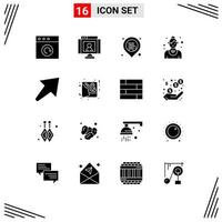 pack de 16 signes et symboles de glyphes solides modernes pour les supports d'impression Web tels que les éléments de conception vectorielle modifiables de l'employé du service commercial de la bonne serveuse vecteur