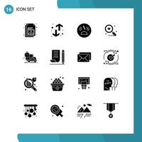 pack de 16 signes et symboles de glyphes solides modernes pour les supports d'impression Web tels que l'amour de mariage rechercher des éléments de conception vectoriels modifiables fantasmagoriques vecteur