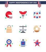 pack d'icônes vectorielles stock de 9 signes et symboles de ligne de la journée américaine pour la fête de sac de saucisse d'argent de magasin éléments de conception vectoriels modifiables de la journée des états-unis vecteur