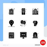 pack de 9 signes et symboles de glyphes solides modernes pour les supports d'impression Web tels que célébrer holi bâtiment décoration broche éléments de conception vectoriels modifiables vecteur