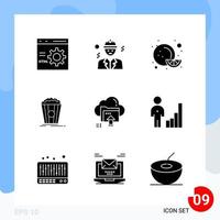 pack moderne de 9 icônes symboles de glyphes solides isolés sur fond blanc pour la conception de sites Web vecteur