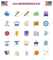 ensemble de 25 appartements modernes pack le jour de l'indépendance des états-unis usa cap sports american amearican modifiable usa day vector design elements