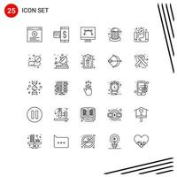 symboles d'icônes universelles groupe de 25 lignes modernes de carte partie outil bezier chapeau stylo outil éléments de conception vectoriels modifiables vecteur
