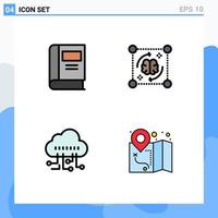 ensemble de pictogrammes de 4 couleurs plates remplies simples de données de livre lecture technologie de fichier éléments de conception vectoriels modifiables vecteur