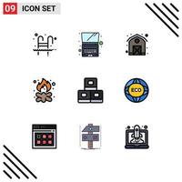 9 icônes créatives signes et symboles modernes de sushi feu agriculture feu de camp feu de joie éléments de conception vectoriels modifiables vecteur