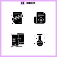4 icônes en symboles de glyphe de style solide sur fond blanc signes vectoriels créatifs pour le web mobile et l'impression vecteur
