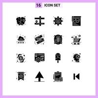 interface mobile glyphe solide ensemble de 16 pictogrammes d'éléments de conception vectoriels modifiables de brosseur de données de service de technologie cloud vecteur