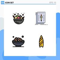 4 concept de couleur plate fillline pour les sites Web mobiles et les applications dates de nourriture langue de code éléments de conception vectoriels modifiables musulmans vecteur