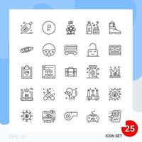 pack moderne de 25 symboles de contour de ligne d'icônes isolés sur fond blanc pour la conception de sites Web vecteur
