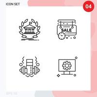ligne d'interface mobile ensemble de 4 pictogrammes de la boutique en ligne de la banque université limitée gymnase éléments de conception vectoriels modifiables vecteur
