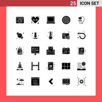 25 pack de glyphes solides de l'interface utilisateur de signes et symboles modernes de la tarte de planification configurer la cuisson des desserts éléments de conception vectoriels modifiables vecteur