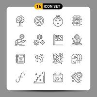 16 symboles de contour du pack d'icônes noires signes pour des conceptions réactives sur fond blanc 16 icônes définies vecteur