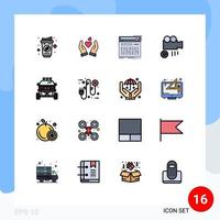 16 lignes universelles remplies de couleurs plates définies pour les applications Web et mobiles support de contrôle vidéo de vélo éléments de conception vectoriels créatifs modifiables vecteur