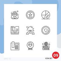 9 signes de contour universels symboles du livre de moteur d'éducation web seo éléments de conception vectoriels modifiables vecteur