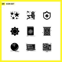 9 jeu d'icônes symboles solides simples signe de glyphe sur fond blanc pour les applications mobiles de conception de sites Web et les supports d'impression vecteur