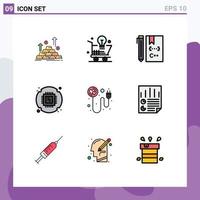 interface mobile ligne remplie ensemble de 9 pictogrammes de développement d'idées de puce de processeur codage éléments de conception vectoriels modifiables vecteur