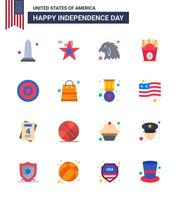 pack de 16 signes d'appartements de célébration de la fête de l'indépendance des états-unis et symboles du 4 juillet tels que independece usa usa food frise modifiable usa day vector design elements