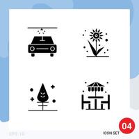 pack de glyphes solides de 4 symboles universels d'éléments de conception vectorielle modifiables de dîner de plume de fleur de plage de voiture vecteur