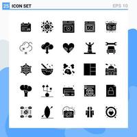 25 icônes de style solide modernes symboles de glyphe pour un usage général signe d'icône solide créatif isolé sur fond blanc pack de 25 icônes vecteur