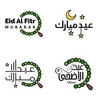 ensemble de 4 vecteurs eid mubarak joyeux eid pour vous en script bouclé de style calligraphie arabe avec étoiles lampe lune vecteur