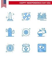 9 panneaux bleus pour la fête de l'indépendance des états-unis pont américain des états-unis cactus tourisme modifiables éléments de conception vectorielle de la journée des états-unis vecteur