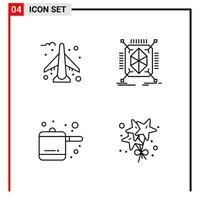 4 icônes générales pour la conception de sites Web d'impression et d'applications mobiles 4 signes de symboles de contour isolés sur fond blanc 4 pack d'icônes vecteur