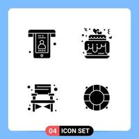 4 symboles de glyphe de pack d'icônes noires solides pour les applications mobiles isolés sur fond blanc 4 icônes définies vecteur