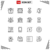 16 icônes créatives signes et symboles modernes de conception financière position de remue-méninges commerciaux éléments de conception vectoriels modifiables vecteur
