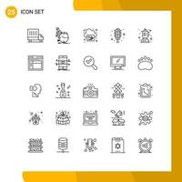 ligne d'interface mobile ensemble de 25 pictogrammes de signal de signalisation alimentaire feux de circulation en ligne signal éléments de conception vectoriels modifiables vecteur