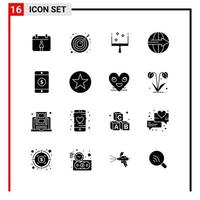 16 icônes générales pour la conception de sites Web d'impression et d'applications mobiles 16 signes de symboles de glyphe isolés sur fond blanc pack de 16 icônes vecteur