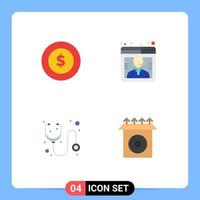 4 icône plate universelle signes symboles de pièce d'un dollar médecine soutien aux entreprises cd éléments de conception vectoriels modifiables vecteur