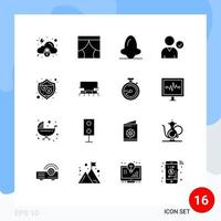 pack de 16 glyphes solides créatifs de protection fenêtre complète vérifier médecine éléments de conception vectoriels modifiables vecteur