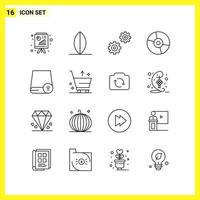 16 symboles de lignes simples ensemble d'icônes signe de contour sur fond blanc pour les applications mobiles de conception de sites Web et les médias imprimés vecteur