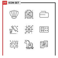 9 icônes générales pour la conception de sites Web d'impression et d'applications mobiles 9 signes de symboles de contour isolés sur fond blanc 9 pack d'icônes vecteur