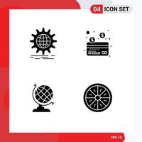 interface mobile ensemble de glyphes solides de 4 pictogrammes de géographie internationale boisson de crédit mondiale éléments de conception vectoriels modifiables vecteur